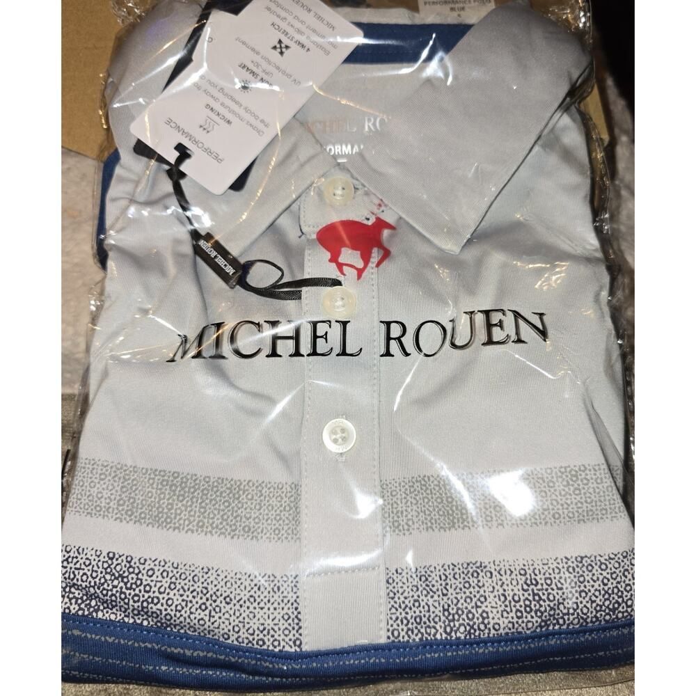 Rouen Mens Blue Performance Polo Shirt Collared Golf Shirt S